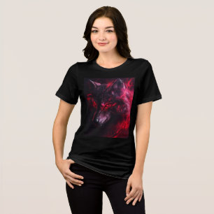 Dark Flame Wolf with Red Eyes Tri-Blend Shirt