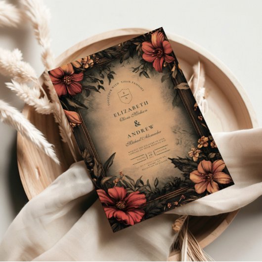 Dark Floral Art Nouveau Wedding Einladung