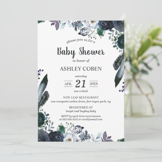 Dark Floral Baby Shower Einladung (Stehend Vorderseite)