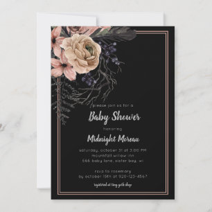 Dark Floral Baby Shower Einladung