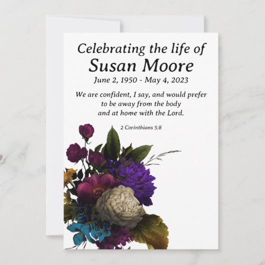 Dark Floral Beerdigung Einladung (Vorderseite)