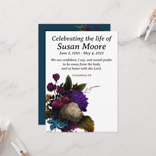 Dark Floral Beerdigung Einladung (Vorderseite/Rückseite Beispiel)