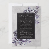 Dark Floral Black Gothic Lila Moody Wedding Einladung (Vorderseite)