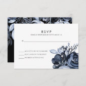 Dark Floral | Black Watercolor Hochzeitsreaktion RSVP Karte (Vorne/Hinten)