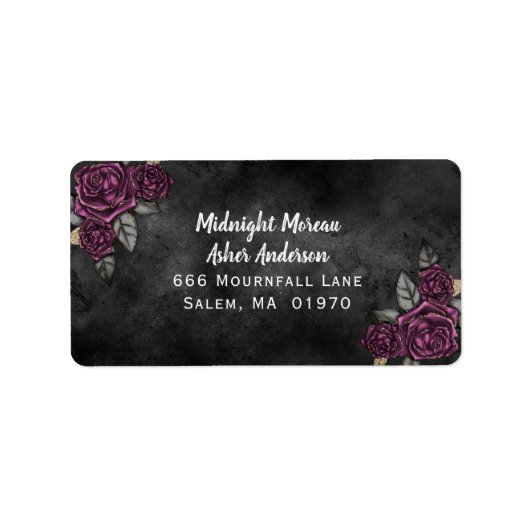 Dark Floral Black Wedding Address Adressaufkleber (Vorne)