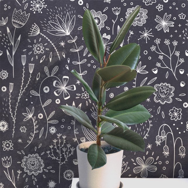Dark Floral Chalkboard Grau Botanisch Tapete (Chalkboard flowers  otanical slate gray art wallpaper)