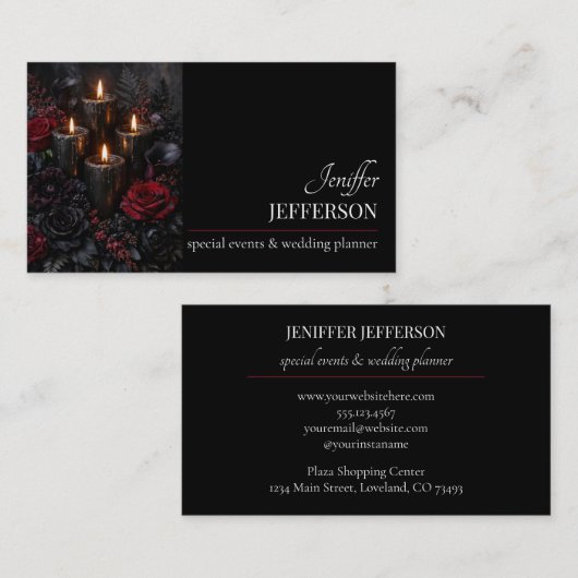 Dark Floral event wedding planner Visitenkarte (Vorne/Hinten)