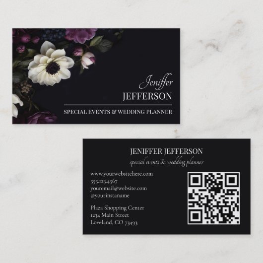 Dark Floral event wedding planner Visitenkarte (Vorne/Hinten)