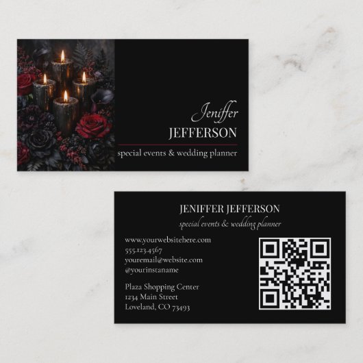 Dark Floral event wedding planner Visitenkarte (Vorne/Hinten)