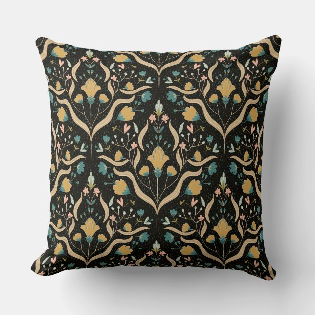 Dark floral folk pattern throw pillow kissen (Vorderseite)