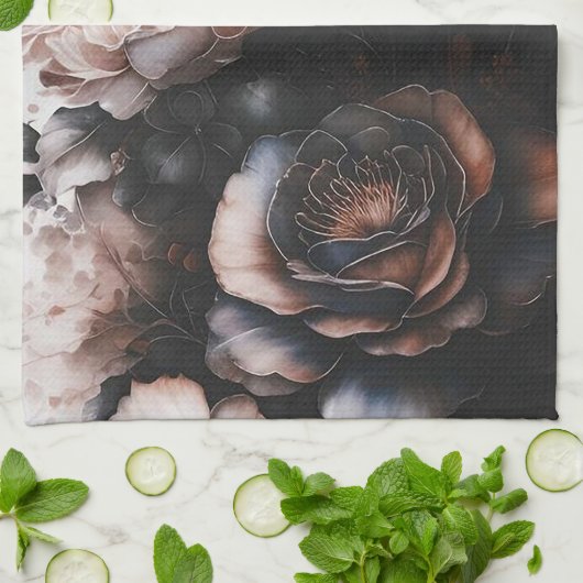 Dark Floral Geschirrtuch (Gefaltet)