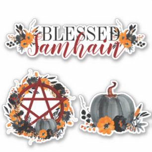 Dark Floral Gesegnetes Samhain Pentagramm & Pumpki Aufkleber