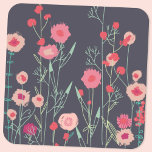 Dark Floral Getränkeuntersetzer<br><div class="desc">Moderne Bohemische botanische Kunst. Hübsche bohobolde lockere rosa Blumenmalerei auf dunkelgrauem Hintergrund. Originelle Kunst von Nic Squirrell.</div>