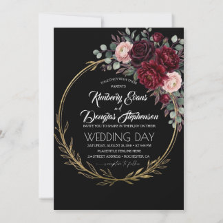 Dark Floral Gold Wedding Invitation Einladung