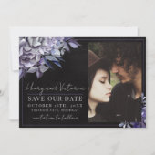 Dark Floral Gothic Black Lila Halloween Hochzeit Save The Date (Vorderseite)