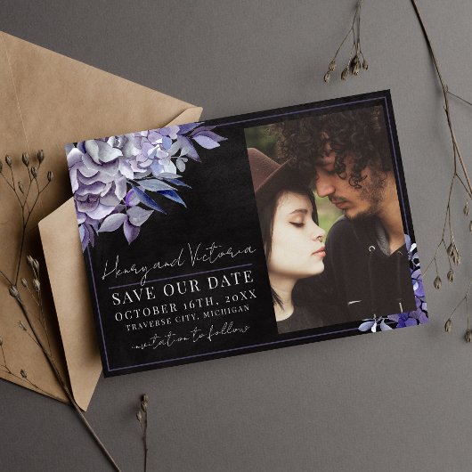 Dark Floral Gothic Black Lila Halloween Hochzeit Save The Date