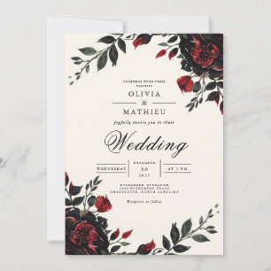Dark Floral Gothic Romance Wedding Einladung