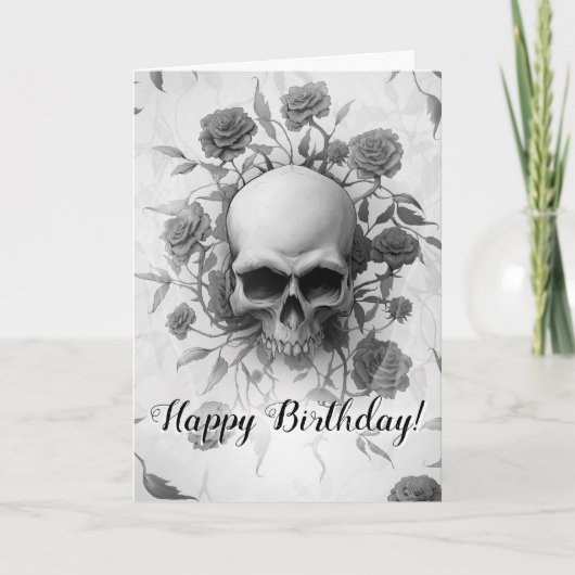 Dark Floral Gothic Rose Skull Geburtstag Karte (Vorderseite)