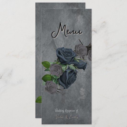 Dark Floral Gothic Style Wedding Menükarte (Vorne/Hinten)