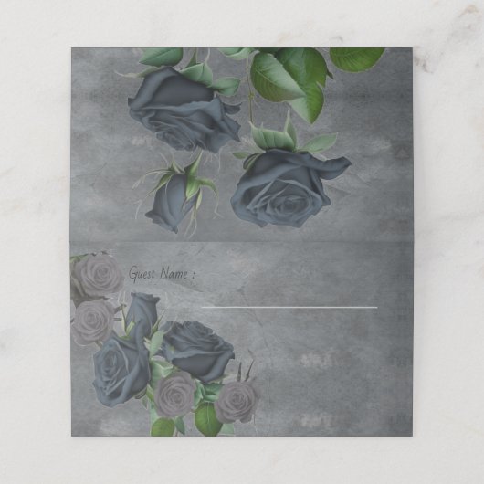 Dark Floral Gothic Style Wedding Platzkarte (Außenseite Aufgefaltet)
