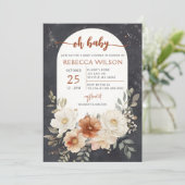 Dark Floral Greenery Botanical Boho Baby Shower Einladung (Stehend Vorderseite)