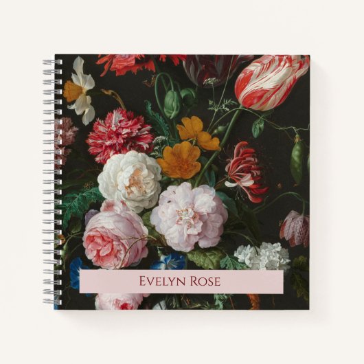 Dark Floral Individuelle Name Notebook Notizblock (Vorderseite)