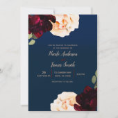 Dark Floral Marsala Cream & Navy Blue Wedding Einladung (Vorderseite)