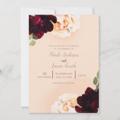 Dark Floral Marsala Peach Elegante Chic Wedding Einladung (Vorderseite)