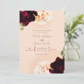 Dark Floral Marsala Peach Elegante Chic Wedding Einladung (Stehend Vorderseite)