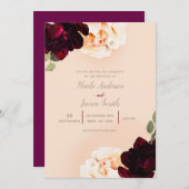 Dark Floral Marsala Peach Elegante Chic Wedding Einladung (Vorne/Hinten)