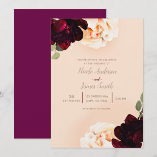 Dark Floral Marsala Peach Elegante Chic Wedding Einladung