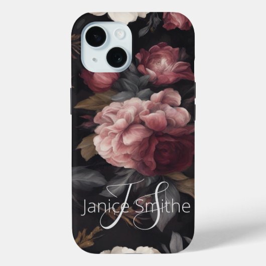 Dark Floral Monogram Case-Mate iPhone Hülle (Rückseite)