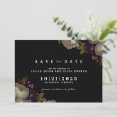 Dark Floral | Moody Classic Black and White Save The Date (Stehend Vorderseite)
