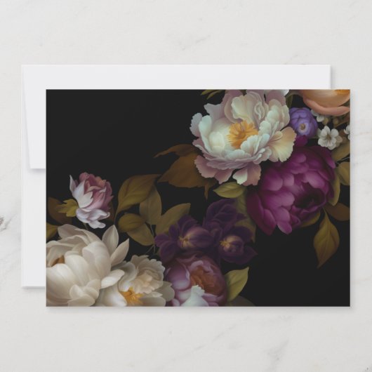 Dark Floral | Moody Classic Black and White Save The Date (Rückseite)