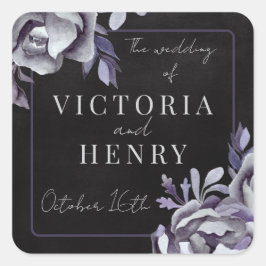 Dark Floral Moody Gothic Black Lila Wedding Quadratischer Aufkleber