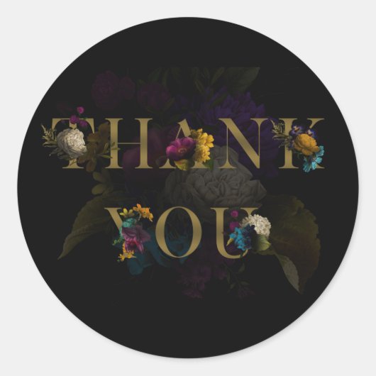 Dark Floral Moody Monogram Danke Sticker (Vorderseite)