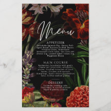 Dark Floral Moody Wedding Menu