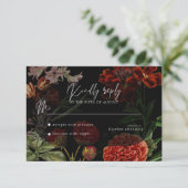 Dark Floral Moody Wedding RSVP Karte (Stehend Vorderseite)