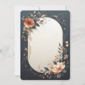 Dark Floral Navy und Peach Wedding Einladung (Rückseite)
