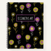 Dark Floral Pattern Giro Name Art Sketchbook Notizblock (Vorderseite)