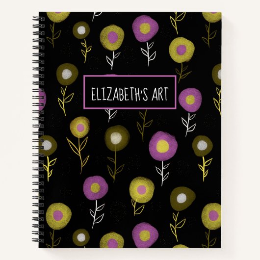 Dark Floral Pattern Giro Name Art Sketchbook Notizblock (Vorderseite)