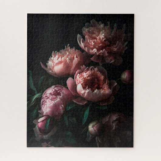 Dark Floral Peonies Dutch Master Oil Painting Puzzle (Vertikal)