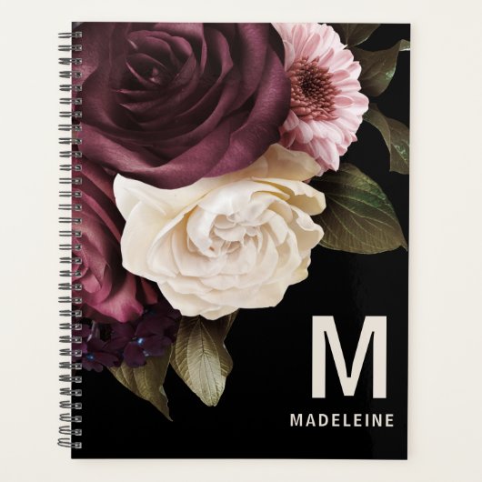 Dark Floral Personalisiert Planer (Vorderseite)