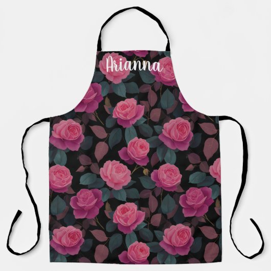 Dark Floral Pink Rose Pattern Custom Schürze (Vorderseite)