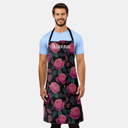 Dark Floral Pink Rose Pattern Custom Schürze (Getragen)