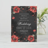 Dark Floral Romance Wedding Einladung (Stehend Vorderseite)