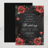 Dark Floral Romance Wedding Einladung (Vorne/Hinten)