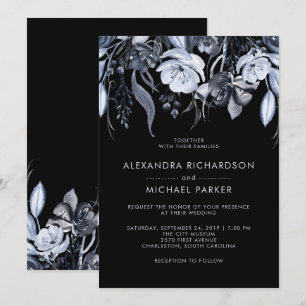 Dark Floral Schwarze Wasserfarbenhochzeit Einladung