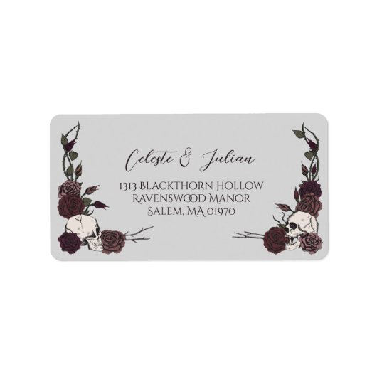 Dark Floral Skull Gothic Wedding Return Address Adressaufkleber (Vorne)