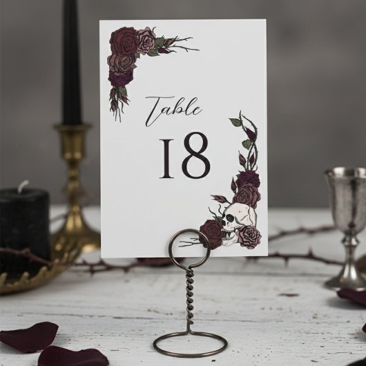 Dark Floral Skull Gothic Wedding Table Number Card Tischnummer